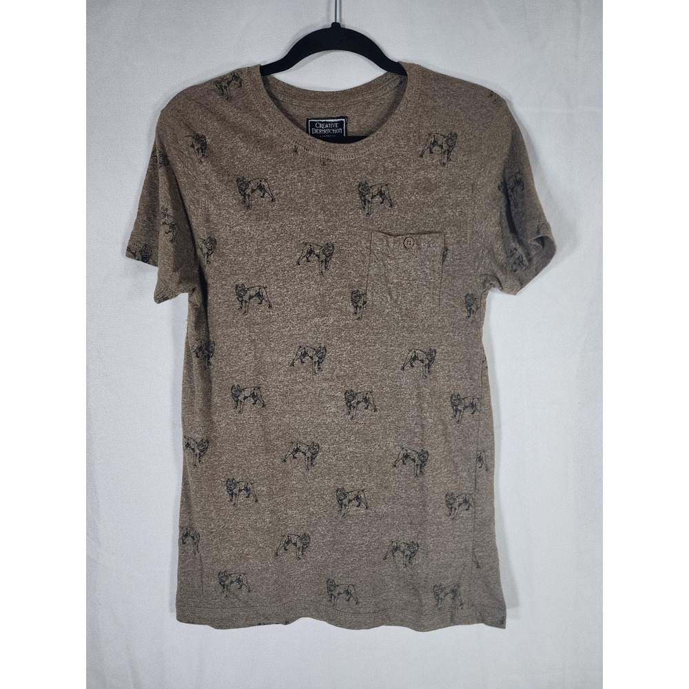 Creative Destructive Brown Dog All Over Pitbull Slim Fit T Shirt Mens M